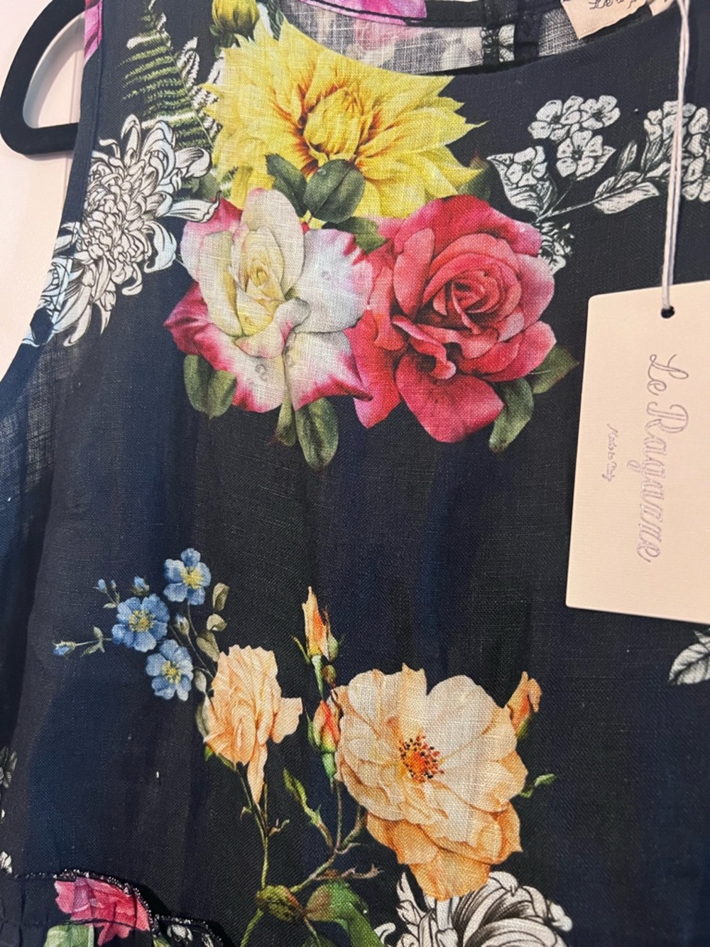 Floral Sleeveless Navy Linen Dress